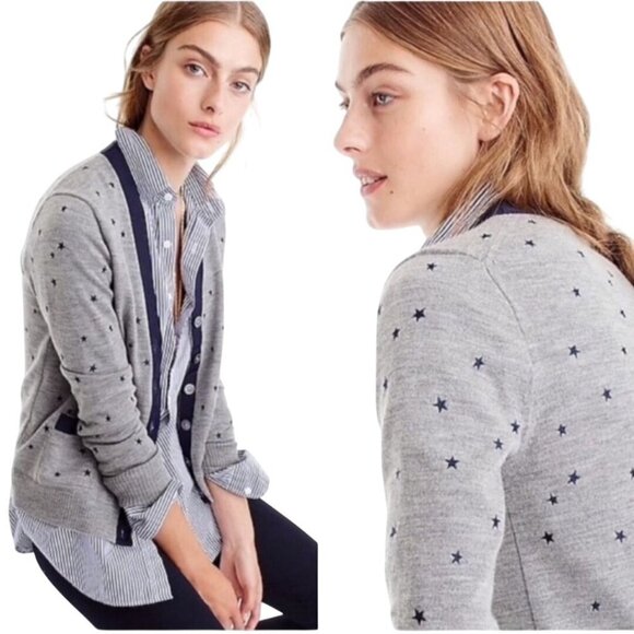 J. Crew Harlow Star Embroidered Merino Wool V Neck Cardigan Sweater Size XS - Picture 1 of 8